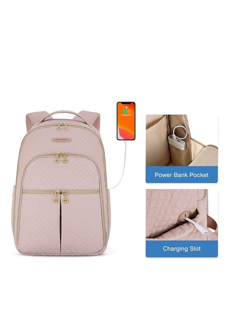 BAGSMART - BAGSMART Women's Laptop Backpack 15.6 Inch Adorable High School Book Bag, Teacher, Doctor, Nurse, and Travel Backpacks for Women (Pink) for Work, Travel, and Everyday Use - Image 1