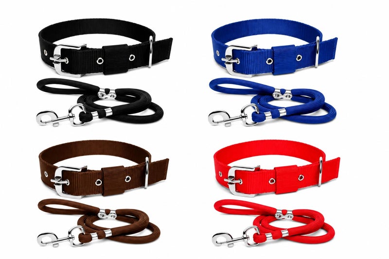 VIPCOLLECTION VIP Collection Dog Collar & Rope Leash Set – Adjustable Nylon Collar (1 Inch, Medium, 16"-25") with 5ft Braided Nylon Leash, Durable for Walking, Training & Running, Brown, for All Breeds - Image 1