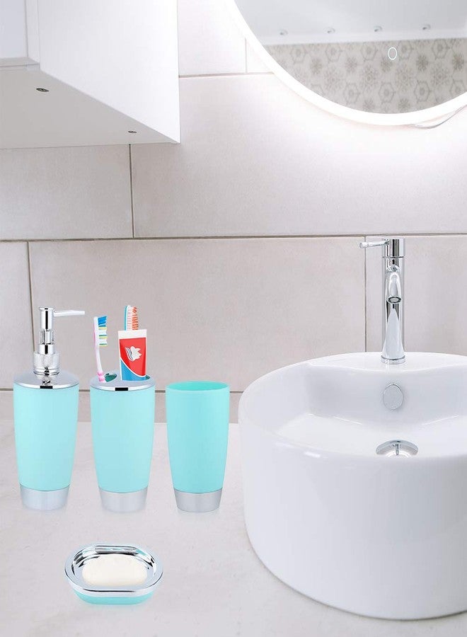 ايجويوس مجموعة إكسسوارات الحمام، مجموعة إكسسوارات الحمام البلاستيكية المكونة من 6 قطع تتضمن كوبًا، وحامل فرشاة أسنان، وموزع صابون، وطبق صابون، وسلة مهملات صغيرة، وفرشاة مرحاض مع حامل، بلون أخضر نعناعي - Image 2