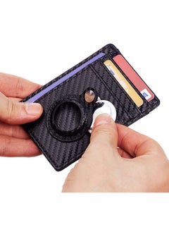 Excefore Wallet Case Holder for Air Tag, Slim Minimalist Wallet Card Holder for AirTag Carbon Firber Texture  - Image 4
