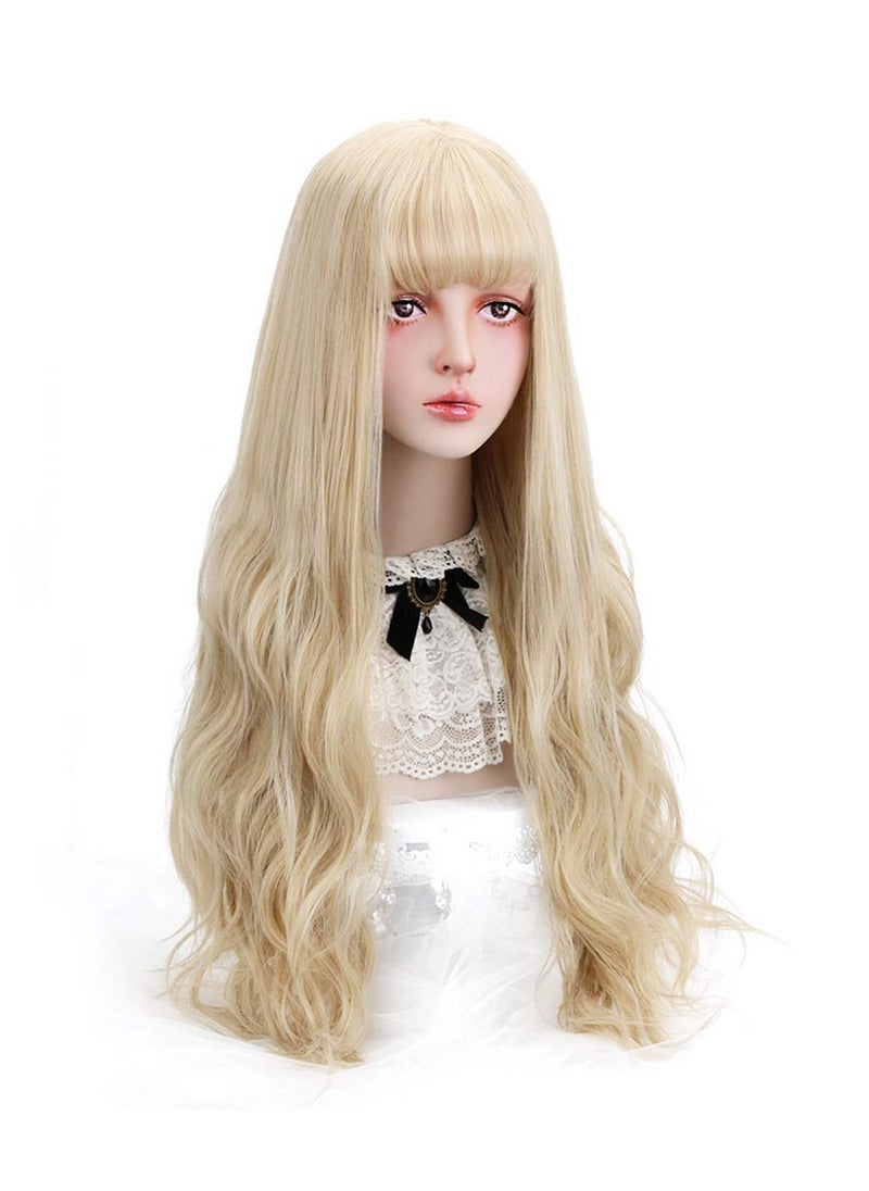 Styler - STYLER Long Blonde Synthetic Wig with Bangs - Natural Long Wavy Cosplay Wigs for Women Halloween Christmas 30" (Blonde) - Image 1