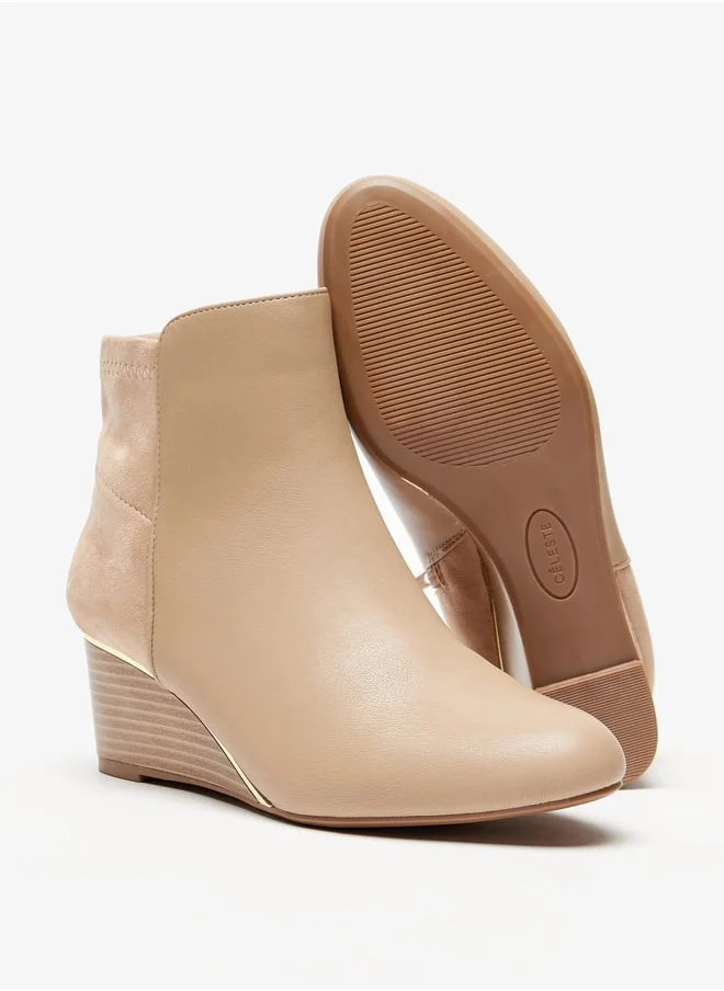 Celeste Women's Solid Ankle Boots with Wedge Heel and Zip Closure