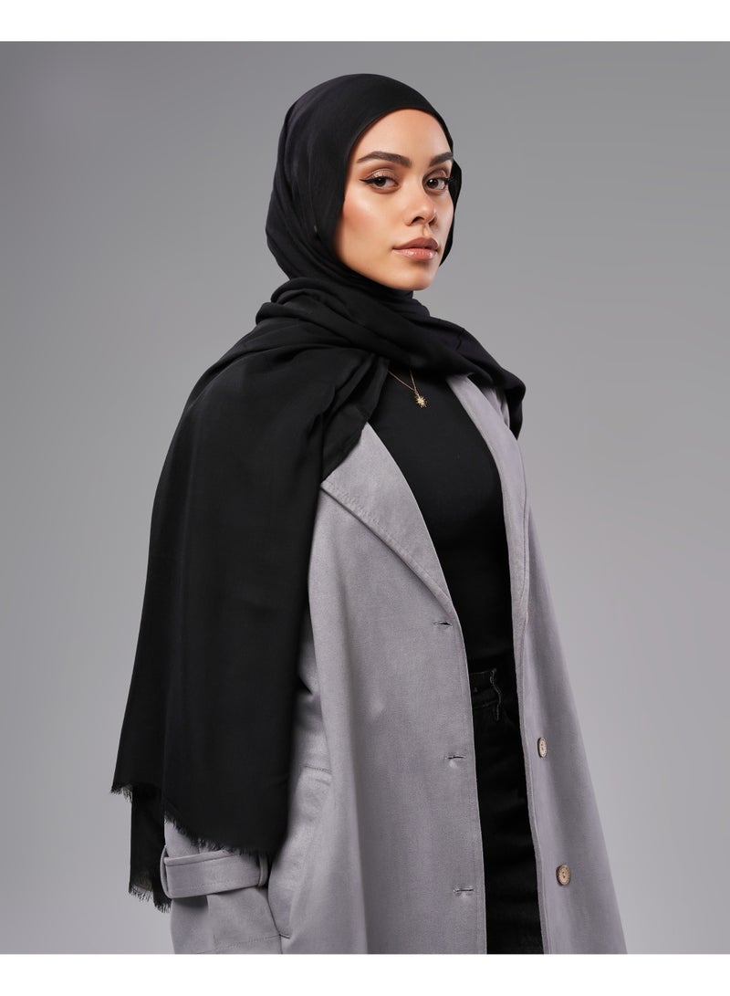 Lavezzi Breathable Cotton Modal Hijab Scarf For Women - Women Solid Color Head Scarf Wrap - Black - 200W x 80L CM - Image 1
