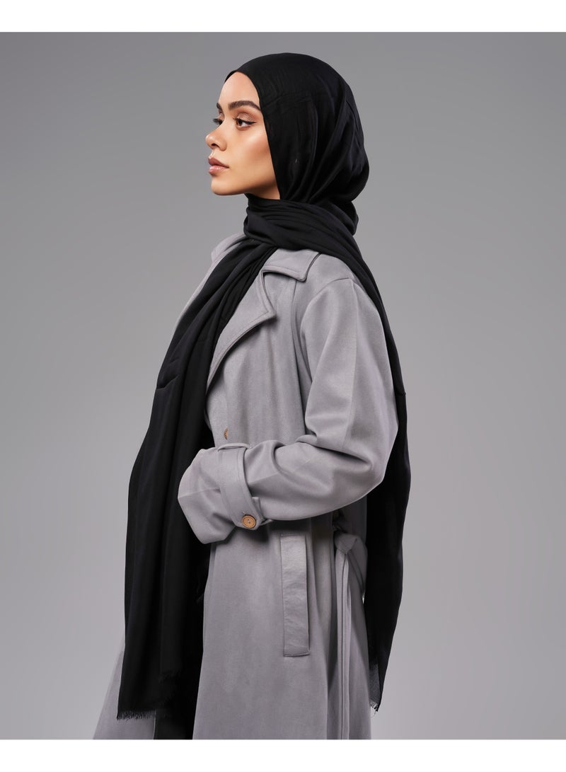 Lavezzi Breathable Cotton Modal Hijab Scarf For Women - Women Solid Color Head Scarf Wrap - Black - 200W x 80L CM - Image 4