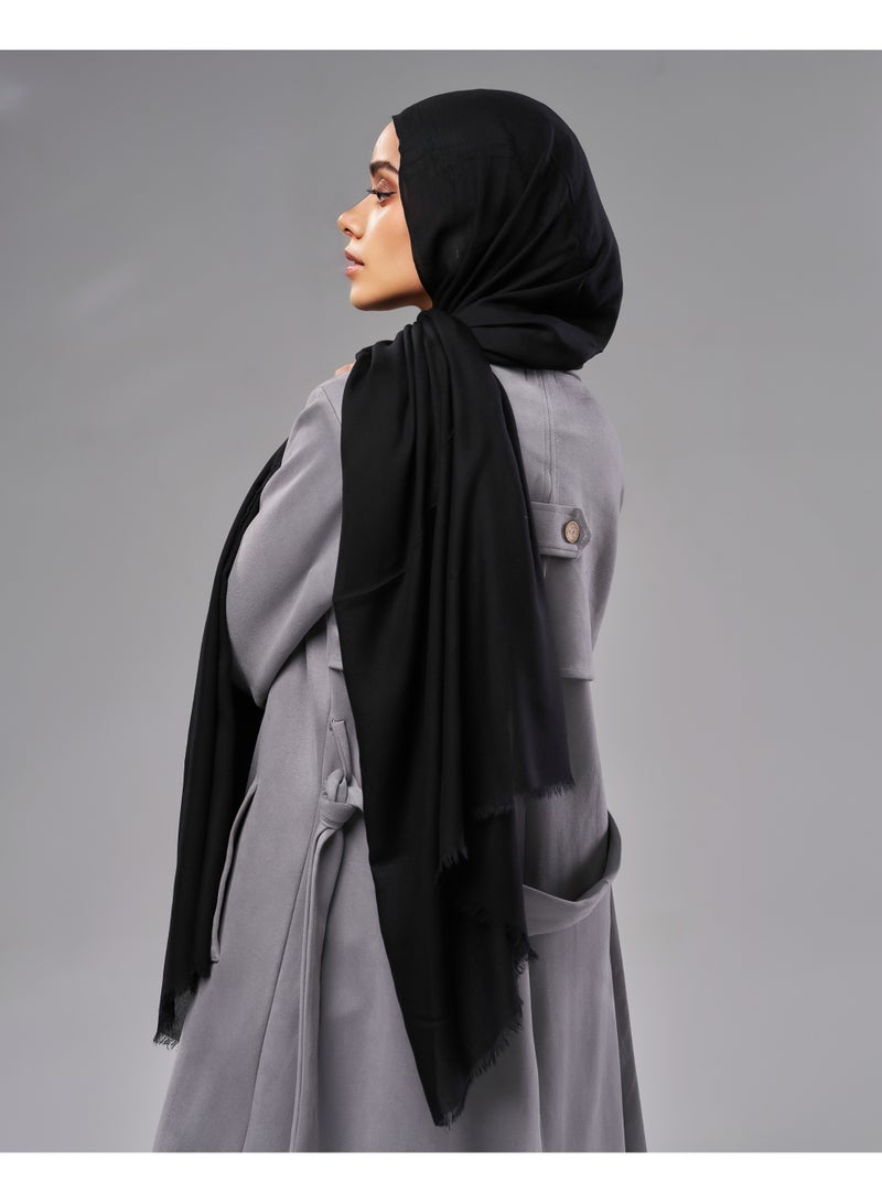 Lavezzi Breathable Cotton Modal Hijab Scarf For Women - Women Solid Color Head Scarf Wrap - Black - 200W x 80L CM - Image 2