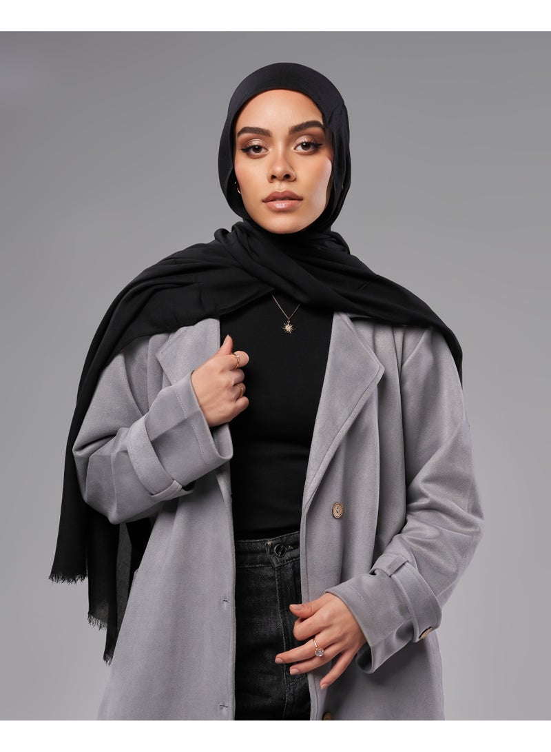 Lavezzi Breathable Cotton Modal Hijab Scarf For Women - Women Solid Color Head Scarf Wrap - Black - 200W x 80L CM - Image 3