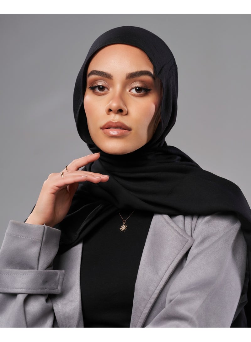 Lavezzi Breathable Cotton Modal Hijab Scarf For Women - Women Solid Color Head Scarf Wrap - Black - Image 2