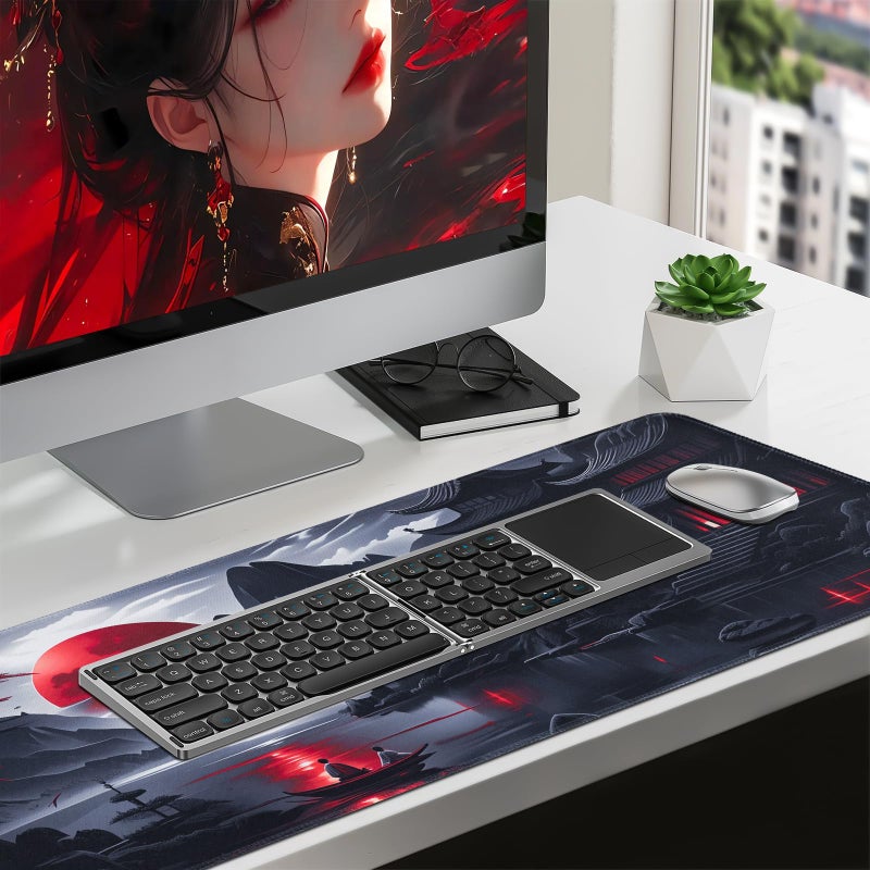 Vanzard Large Gaming Mouse Pad, Anime Black Mousepad with Stitched Edges, Expanded Cool Desk Mat, Japanese Red Moon XL Keyboard Mat Suitable for Home Office,31.5 X 11.8 Inch - Image 3
