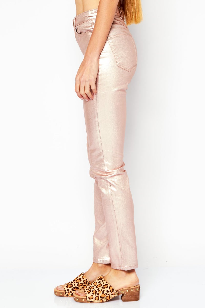 GUESS Women Metallic Skinny Fit Pants, Pink - Image 3