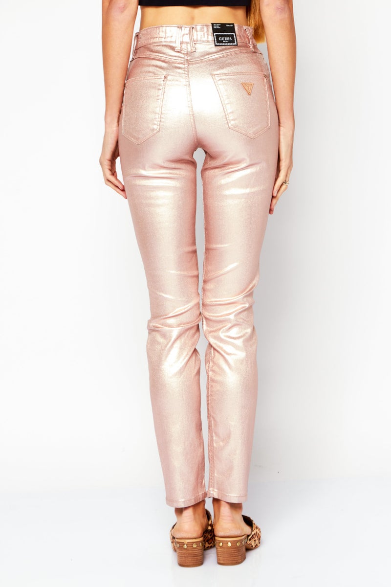 GUESS Women Metallic Skinny Fit Pants, Pink - Image 4