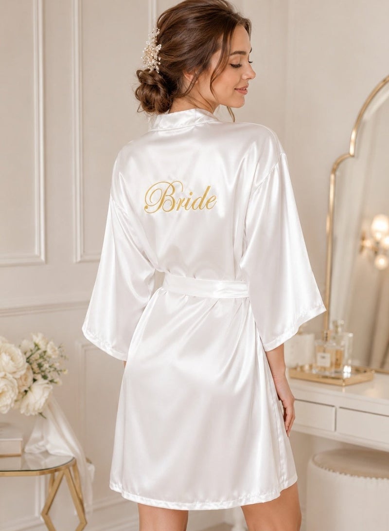 Elegant White Satin Bride Robe – Soft, Stylish, and Perfect for Wedding Preparations - Image 1