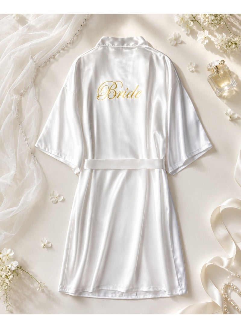 Elegant White Satin Bride Robe – Soft, Stylish, and Perfect for Wedding Preparations - Image 3
