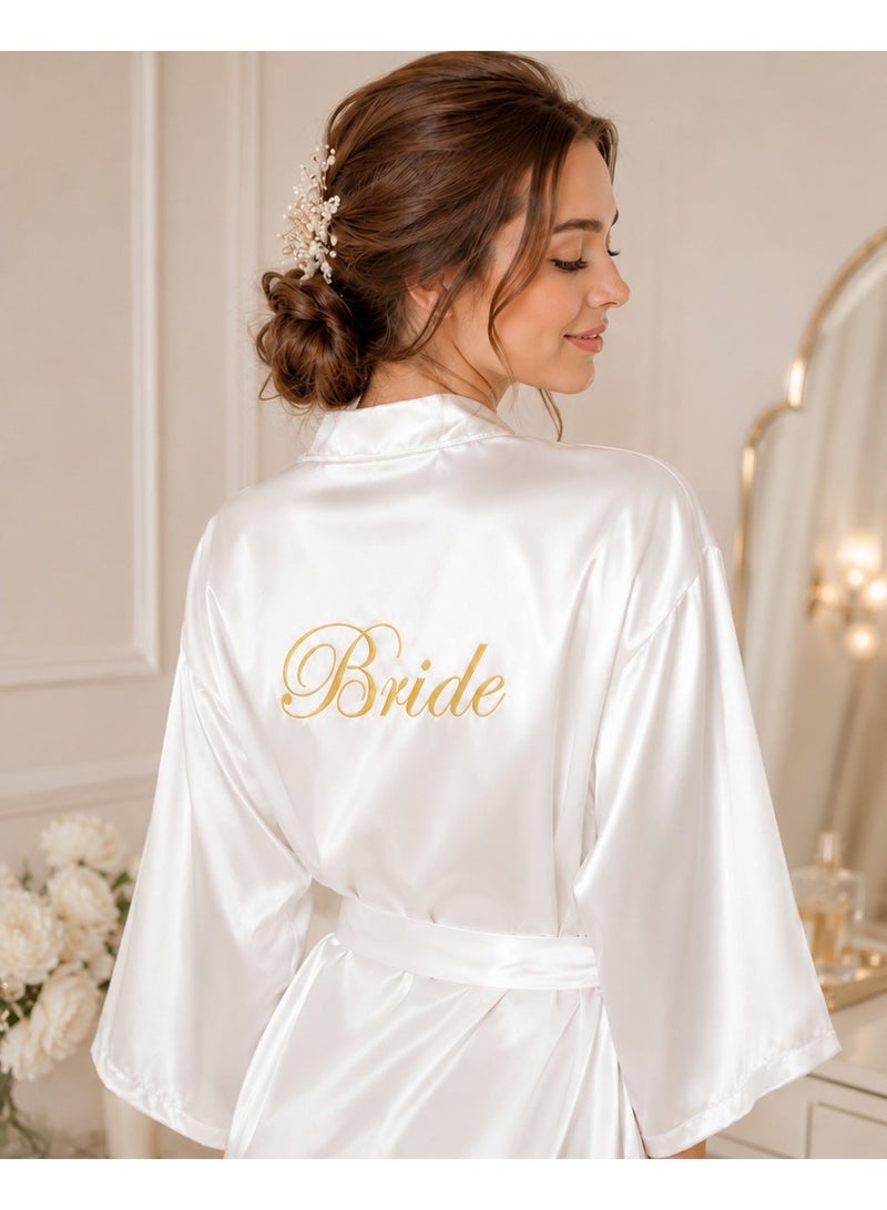 Elegant White Satin Bride Robe – Soft, Stylish, and Perfect for Wedding Preparations - Image 2
