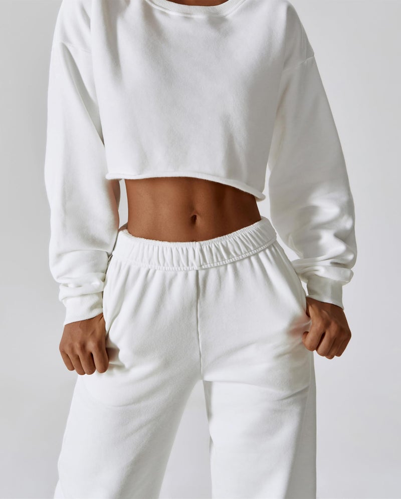 ABOCIW Sweatpants for Women Fleece Lined Baggy Elastic High Waisted Sweat Pants Straight Wide Leg Athletic Joggers Casual Loose Lounge Pants with Pockets White Small - Image 5
