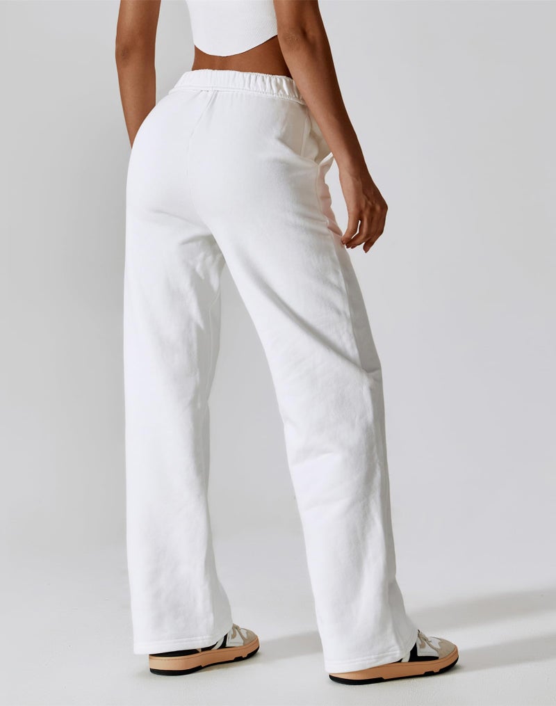 ABOCIW Sweatpants for Women Fleece Lined Baggy Elastic High Waisted Sweat Pants Straight Wide Leg Athletic Joggers Casual Loose Lounge Pants with Pockets White Small - Image 2
