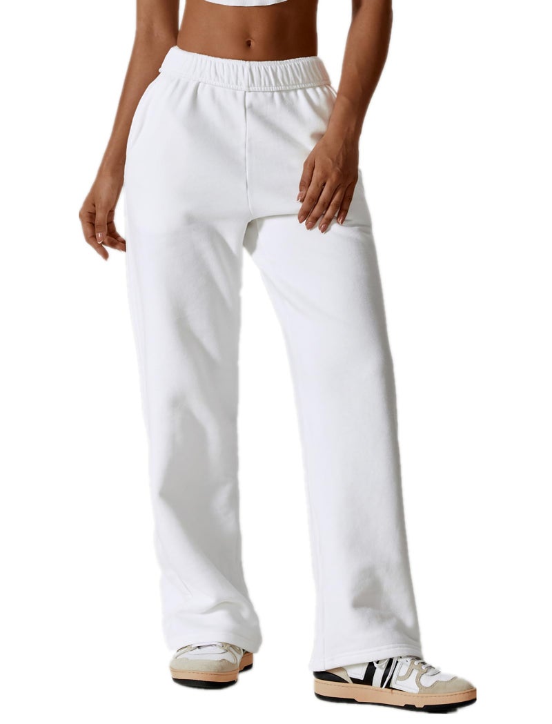 ABOCIW Sweatpants for Women Fleece Lined Baggy Elastic High Waisted Sweat Pants Straight Wide Leg Athletic Joggers Casual Loose Lounge Pants with Pockets White Small - Image 1