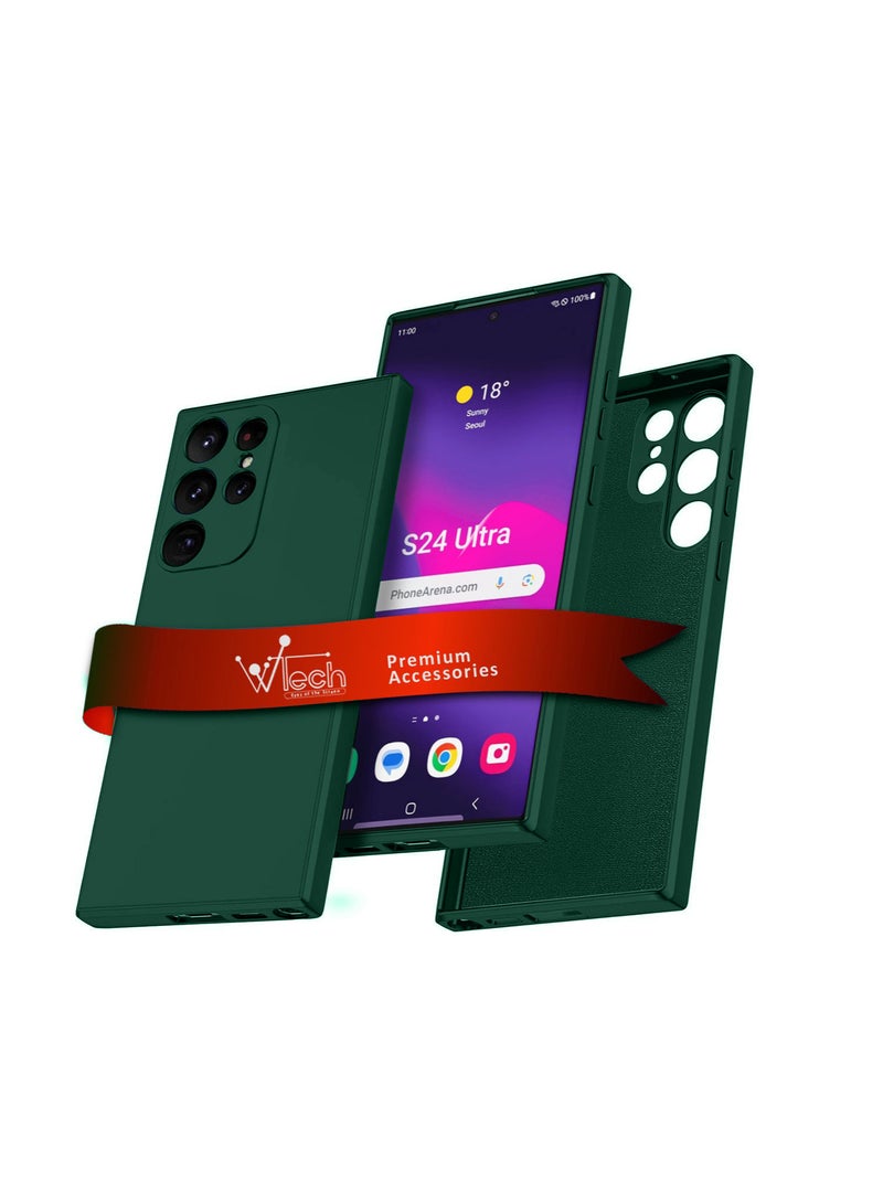 دبليو تيك غطاء حماية من السيليكون السائل الناعم لهاتف سامسونج جالاكسي S24 الترا 5G 2024 باللون الأخضر الداكن - Image 1