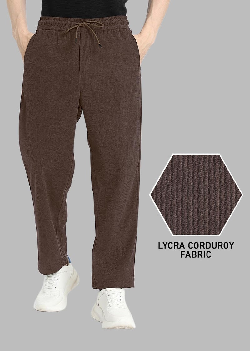 SWADESI STUFF Men's Corduroy Track Pants | Self Design, Mid-Rise Fit, Flexi Waistband - Retro-Inspired Straight Fit Lounge & Casual Wear (in, Alpha, 2XL, Standard, Brown) - Image 2