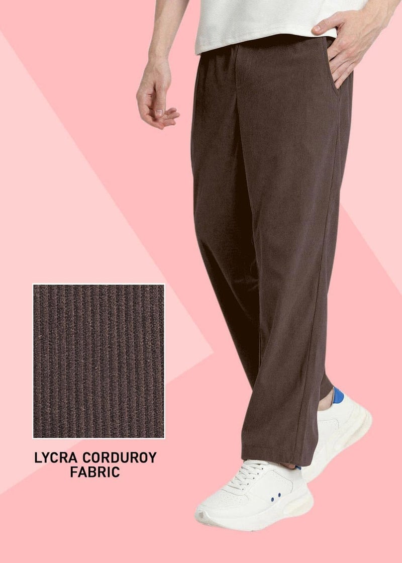 SWADESI STUFF Men's Corduroy Track Pants | Self Design, Mid-Rise Fit, Flexi Waistband - Retro-Inspired Straight Fit Lounge & Casual Wear (in, Alpha, 2XL, Standard, Brown) - Image 4