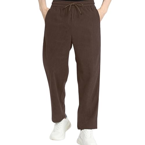 SWADESI STUFF Men's Corduroy Track Pants | Self Design, Mid-Rise Fit, Flexi Waistband - Retro-Inspired Straight Fit Lounge & Casual Wear (in, Alpha, 2XL, Standard, Brown) - Image 1
