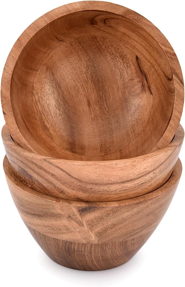 EDHAS Handmade Acacia Wood Bowl Set of 3 For Nuts Candy Appetizer Snacks Olive and Salsa Ideal for Dinner Parties  Family Gatherings 5 x 5 X 275 - Image 2