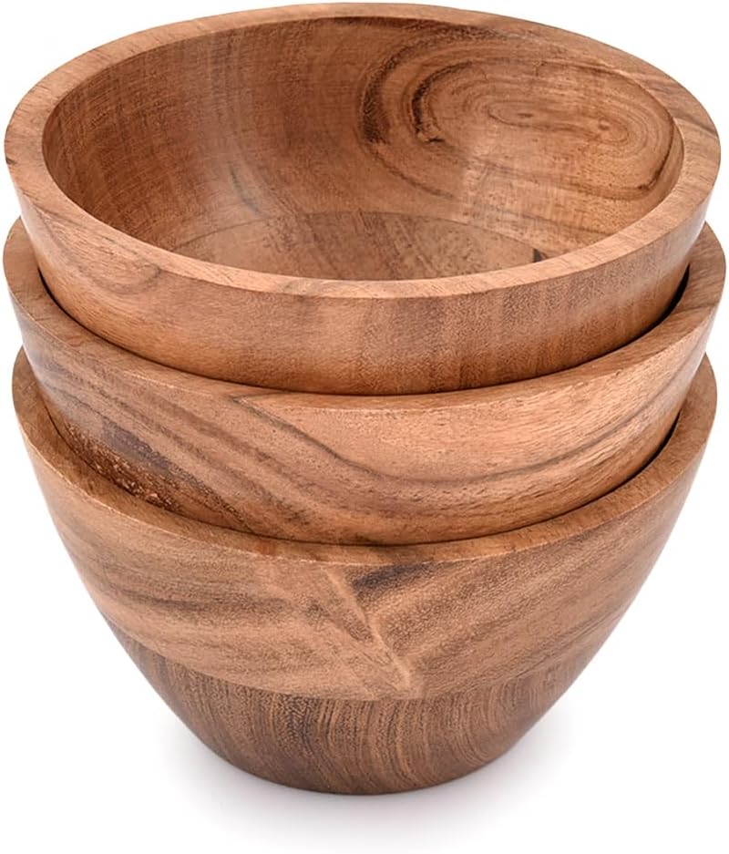 EDHAS Handmade Acacia Wood Bowl Set of 3 For Nuts Candy Appetizer Snacks Olive and Salsa Ideal for Dinner Parties  Family Gatherings 5 x 5 X 275 - Image 1