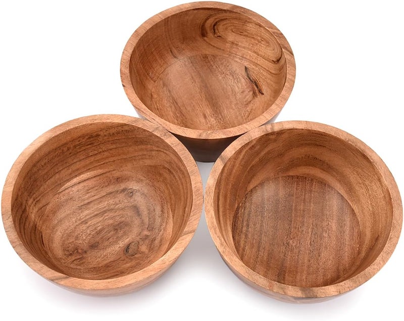 EDHAS Handmade Acacia Wood Bowl Set of 3 For Nuts Candy Appetizer Snacks Olive and Salsa Ideal for Dinner Parties  Family Gatherings 5 x 5 X 275 - Image 3