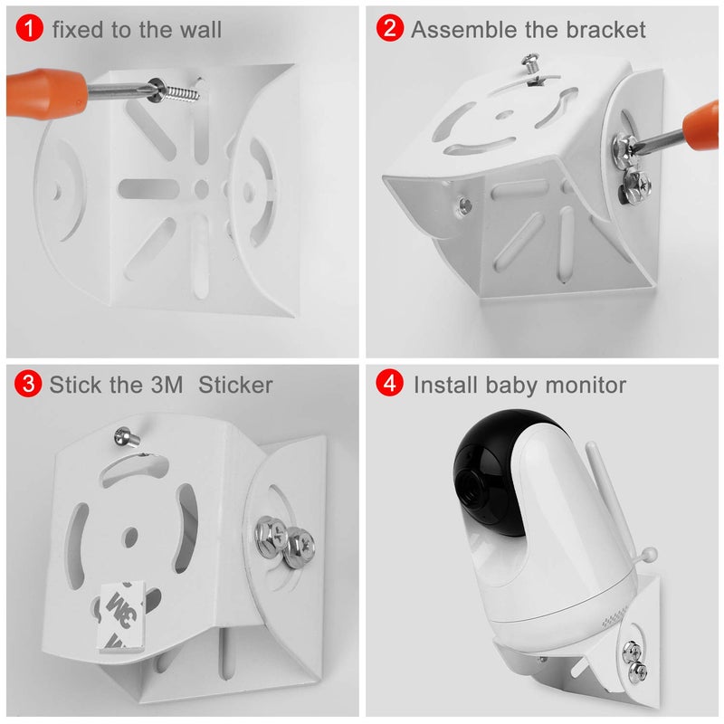 Uogw Baby Monitor Mount - Compatible with VAVA Baby Monitor Camera VA-IH006/VA-IH009/Hipp, Adjustable Angle Wall Mount Bracket, Aluminum Alloy Material (White) - Image 5