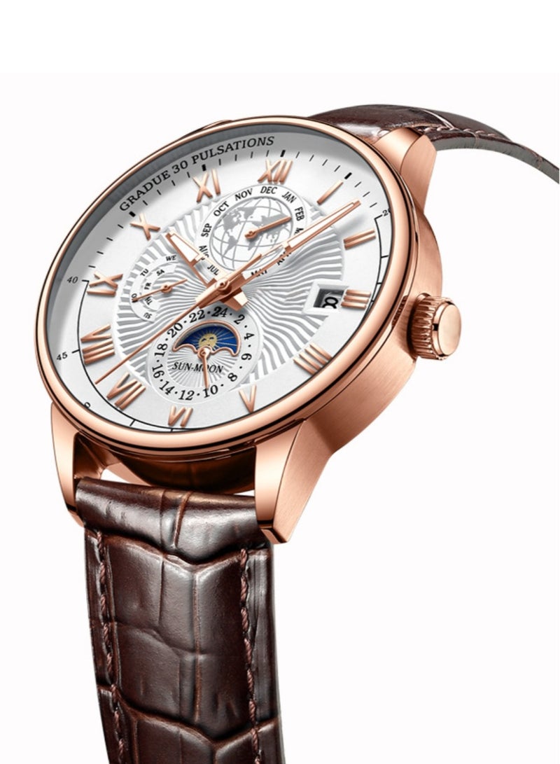 پوداجار ساعة رجالية، ساعة جلدية كلاسيكية مضيئة مقاومة للماء للرجال 40 مم - Image 2