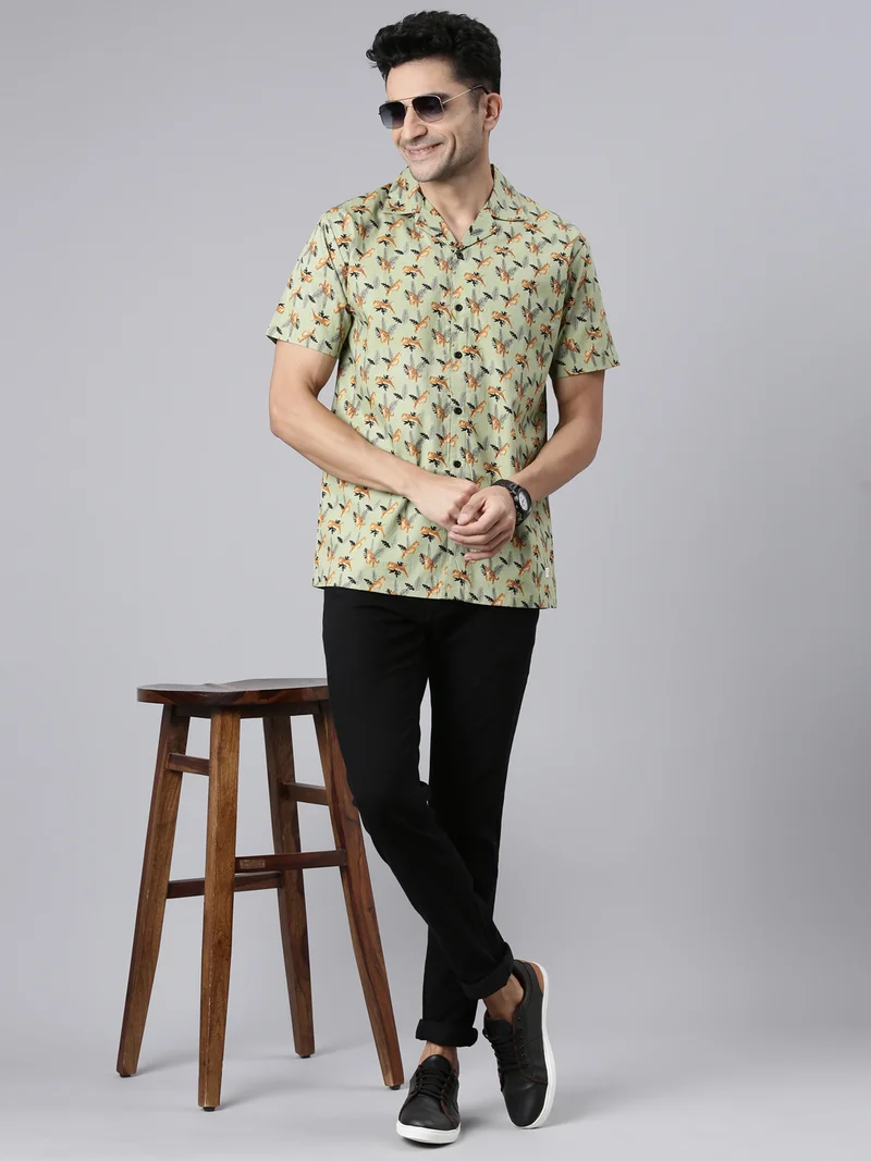 Joven  Green Printed Camp Collar Casual Shirt for Men for Men | Best Price UAE