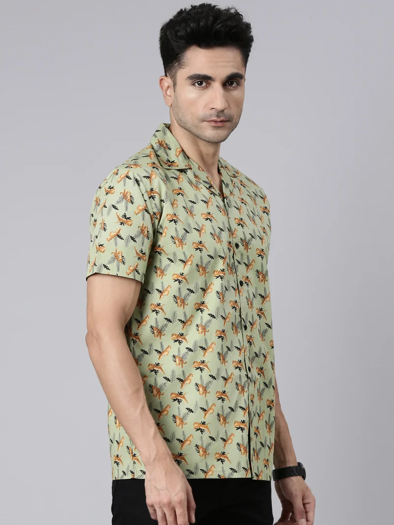 Joven  Green Printed Camp Collar Casual Shirt for Men for Men | Best Price UAE
