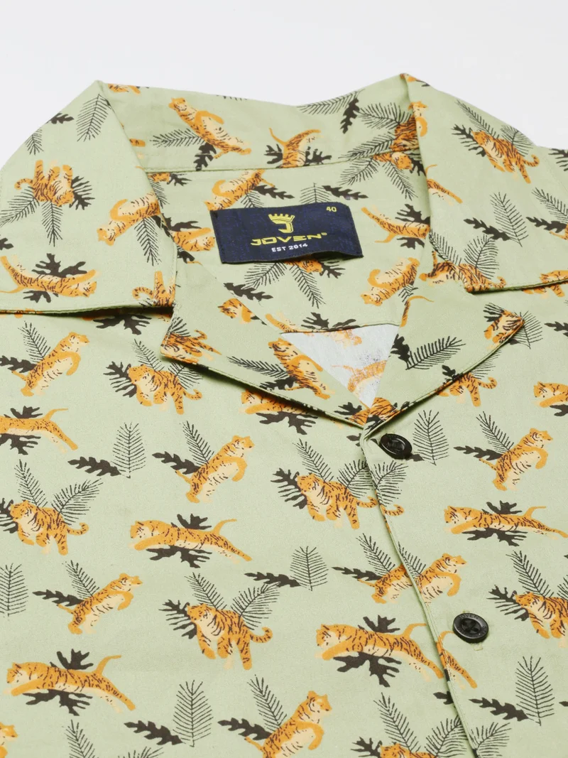 Joven  Green Printed Camp Collar Casual Shirt for Men for Men | Best Price UAE