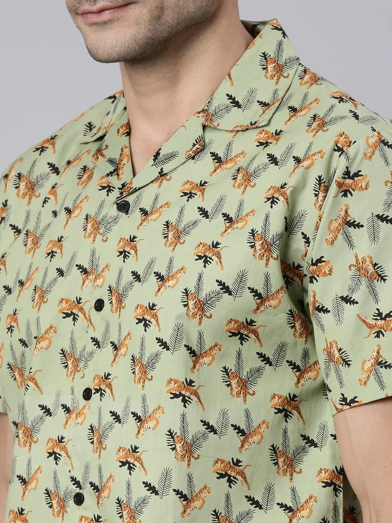 Joven  Green Printed Camp Collar Casual Shirt for Men for Men | Best Price UAE