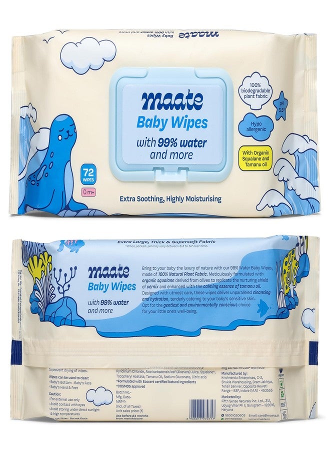 Maate Baby Wipes (Pack of 1, 72 Wipes) | Soothing & Hypoallergenic | Infused With Plant Squalane, Tamanu Oil & Aloe Vera | Moisturizing & Hydrating | Wipe for Baby's | Paraben & Sulphate Free - Image 2