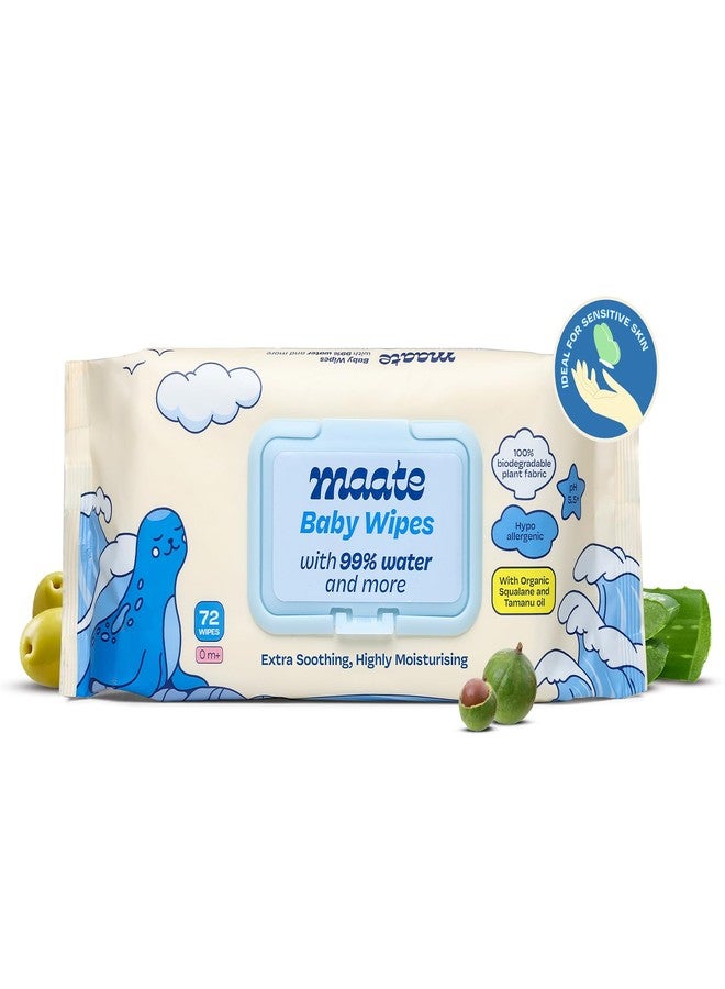 Maate Baby Wipes (Pack of 1, 72 Wipes) | Soothing & Hypoallergenic | Infused With Plant Squalane, Tamanu Oil & Aloe Vera | Moisturizing & Hydrating | Wipe for Baby's | Paraben & Sulphate Free - Image 1