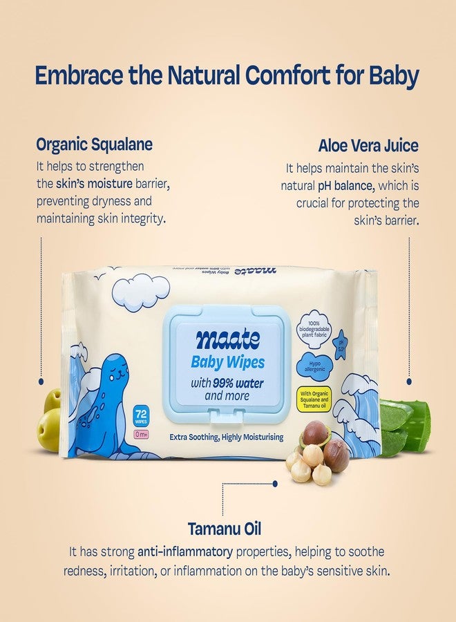 Maate Baby Wipes (Pack of 1, 72 Wipes) | Soothing & Hypoallergenic | Infused With Plant Squalane, Tamanu Oil & Aloe Vera | Moisturizing & Hydrating | Wipe for Baby's | Paraben & Sulphate Free - Image 4