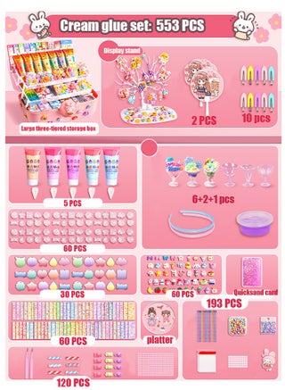 مجموعة 553 قطعة من صمغ الطين الكريمي المخفوق DIY، مجموعة أدوات فنية لمحاكاة صناعة يدوية مع ملصقات كرتونية، وإكسسوارات، وسلاسل مفاتيح مع صندوق تخزين للهدايا - view 3