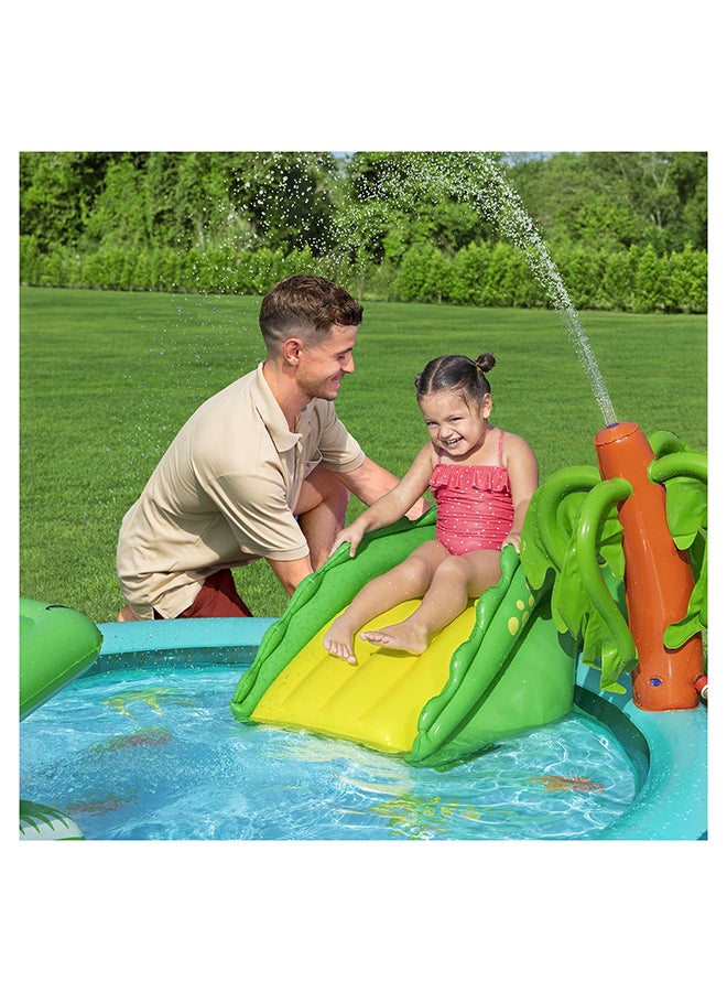 Bestway مركز لعب الأطفال القابل للنفخ على شكل كوف تمساح مع بركة رذاذ، منزلق مائي، لعبة رمي الكرات، منطقة لعب بشبكة، ألعاب تفاعلية، مجموعة نشاط مائي خارجية، مع رقعة إصلاح، 2.24m x 1.81m x 72cm - Image 3