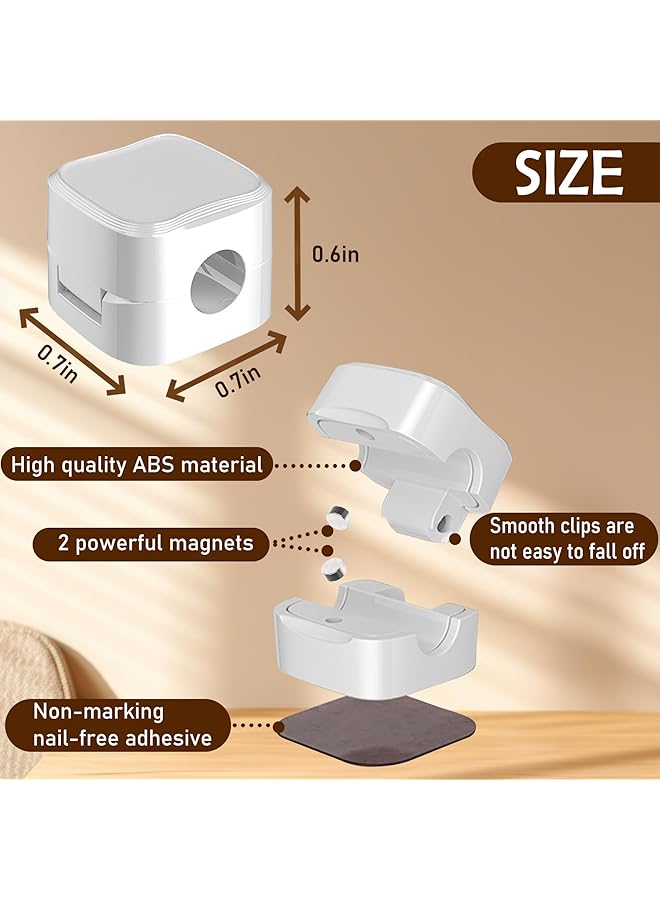 إيروريكس مجموعة من 4 مشابك كابل مغناطيسية لطاولة جانبية ومشبك كابل الهاتف المحمول ومنظم كابلات ذاتي اللصق للمكتب المنزلي وكابل شحن الهاتف المحمول وكابل شحن السيارة للاستخدام باللون الأبيض - Image 2