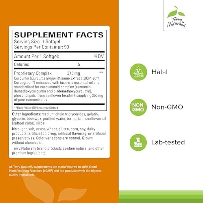 Terry Naturally CuraMed 375mg - Antioxidant Supplement for Brain & Immune Health Support - Dietary Supplement with Curcumin & Turmeric Essential Oil - Herbal Liver Support - 90 Softgels - Image 2