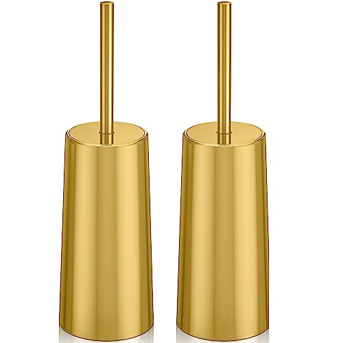 Wsedor Toilet Brush and Holder 2 Pack Toilet Brush Stainless Steel Toilet Bowl Brush for Bathroom ToiletErgonomic ElegantDurable Gold - Image 1