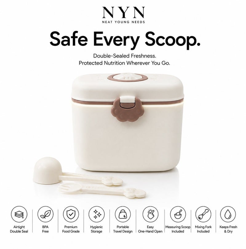 نت يونغ نيدس حافظة حليب بودرة للأطفال من NYN مع ملعقة قياس وشوكة | حافظة طعام متعددة الاستخدام | للحليب والفواكه والوجبات الخفيفة | مناسبة للسفر - Image 1