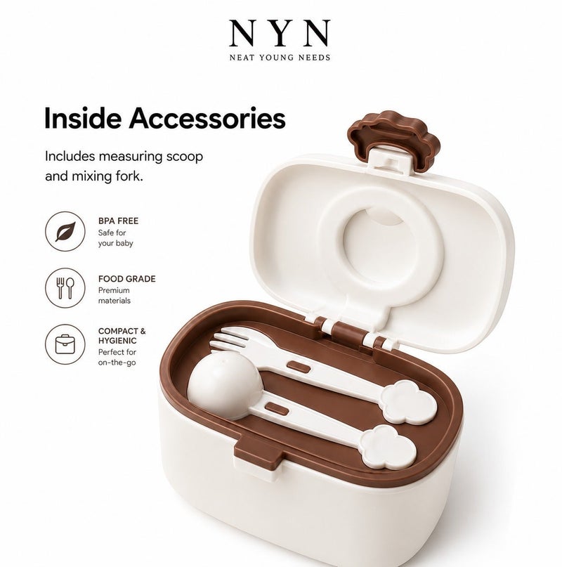 نت يونغ نيدس حافظة حليب بودرة للأطفال من NYN مع ملعقة قياس وشوكة | حافظة طعام متعددة الاستخدام | للحليب والفواكه والوجبات الخفيفة | مناسبة للسفر - Image 3