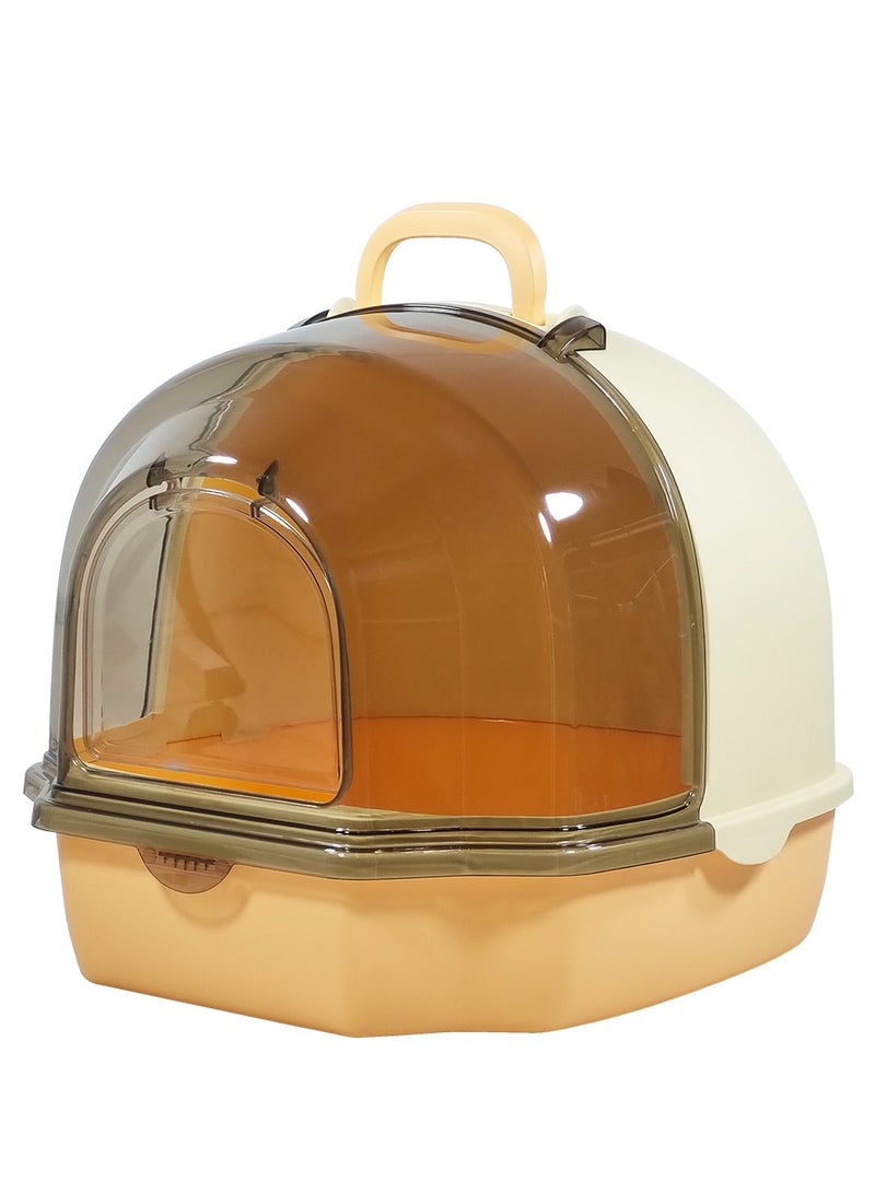 MAJIBAO Enclosed cat litter box with Portable handle, Transparent cover, Litter scoop, and Sand drop filter, Anti-odor & Leak-proof pet toilet for indoor cats and kittens 54 cm (Orange)  - Image 1