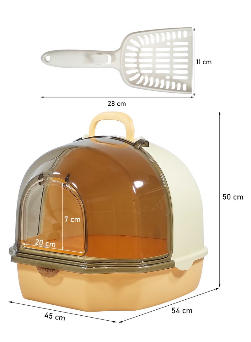 MAJIBAO Enclosed cat litter box with Portable handle, Transparent cover, Litter scoop, and Sand drop filter, Anti-odor & Leak-proof pet toilet for indoor cats and kittens 54 cm (Orange)  - Image 2