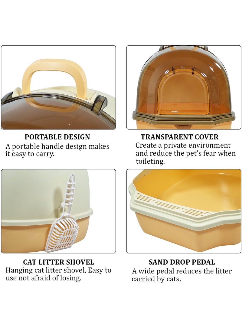 MAJIBAO Enclosed cat litter box with Portable handle, Transparent cover, Litter scoop, and Sand drop filter, Anti-odor & Leak-proof pet toilet for indoor cats and kittens 54 cm (Orange)  - Image 3