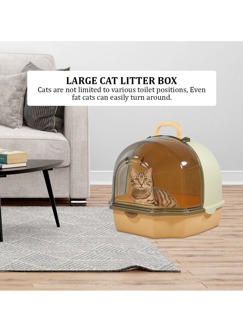 MAJIBAO Enclosed cat litter box with Portable handle, Transparent cover, Litter scoop, and Sand drop filter, Anti-odor & Leak-proof pet toilet for indoor cats and kittens 54 cm (Orange)  - Image 5