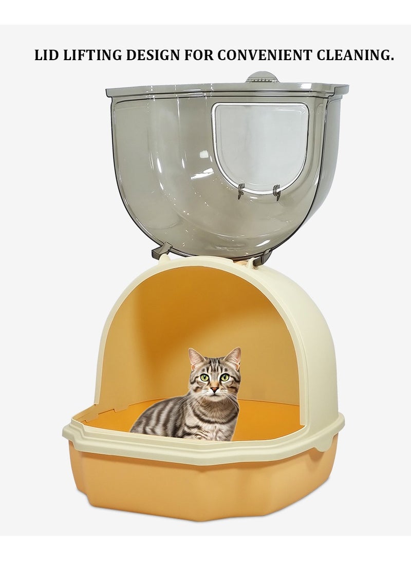 MAJIBAO Enclosed cat litter box with Portable handle, Transparent cover, Litter scoop, and Sand drop filter, Anti-odor & Leak-proof pet toilet for indoor cats and kittens 54 cm (Orange)  - Image 4