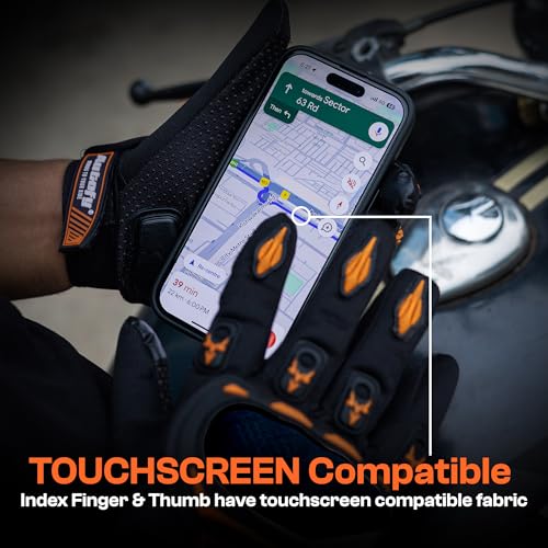 Autofy FANTOM Bike Riding Gloves TPR Knuckle Protection Touchscreen Compatible Palm Protection Padding Hand Gloves for Bike - Bike Gloves Men Bike Accessories Washable Fabric (Size: M, Orange & Black) - Image 4