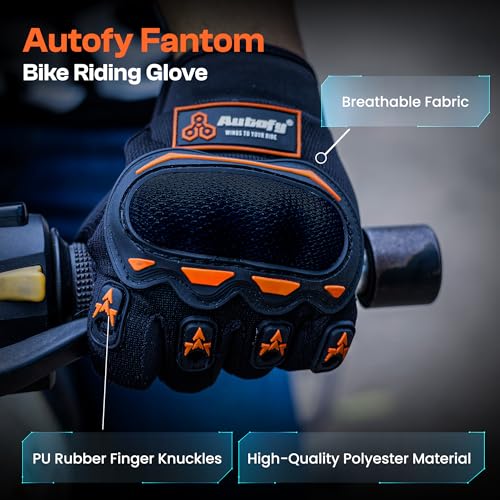 Autofy FANTOM Bike Riding Gloves TPR Knuckle Protection Touchscreen Compatible Palm Protection Padding Hand Gloves for Bike - Bike Gloves Men Bike Accessories Washable Fabric (Size: M, Orange & Black) - Image 2